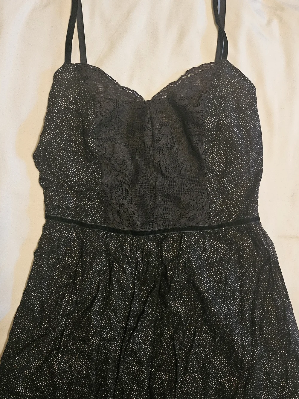 Free People Vintage Y2K Glitter Lace Sparkle Black Mini Cocktail Dress Size 8